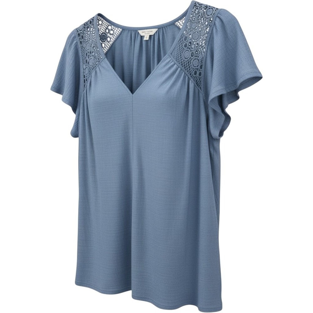 Max Studio London V-Neck Crochet Lace Blue Top Women 3X